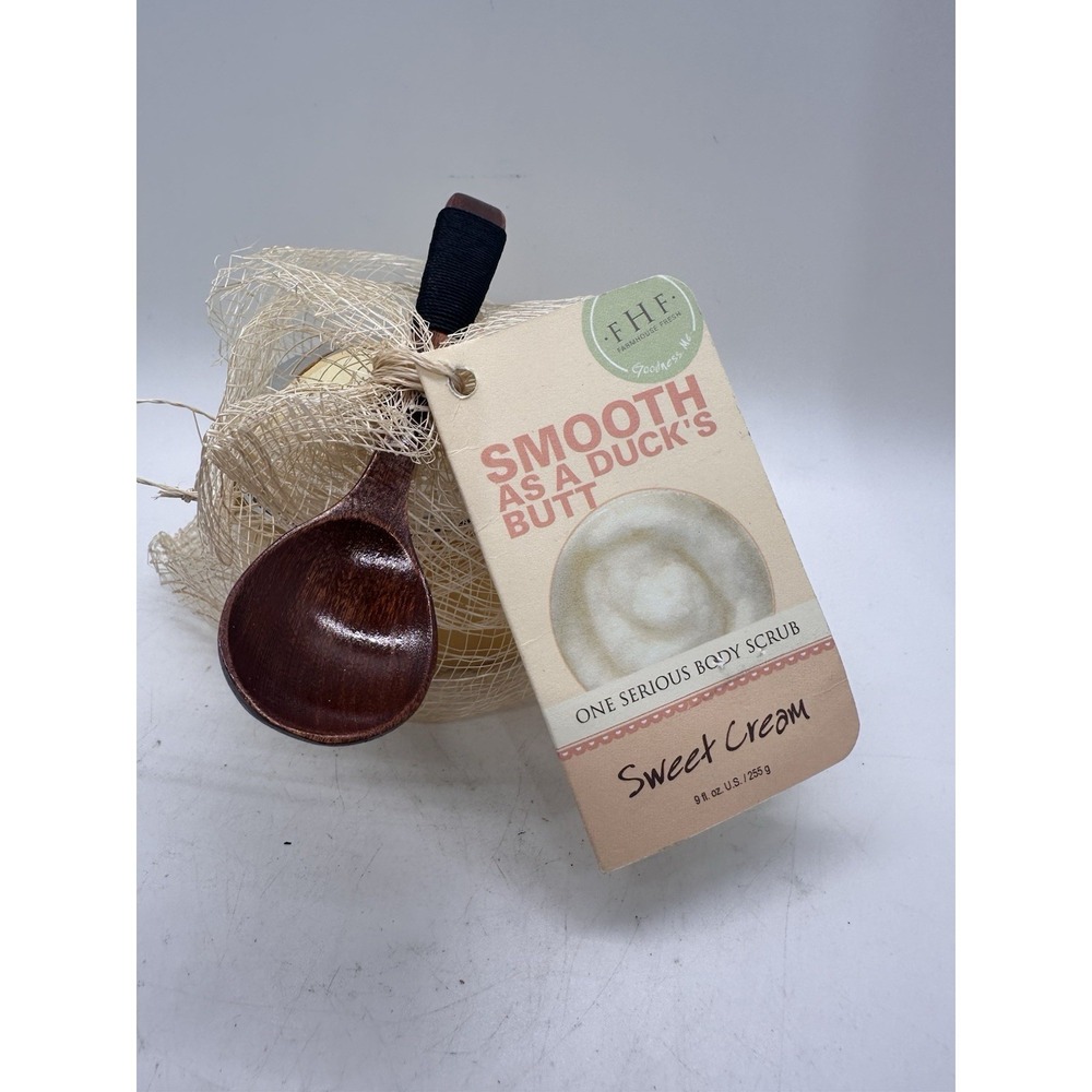 Farmhouse Fresh Sweet Cream Fine Sea Salt Body Scrub 9 Oz Wooden Spoon Gift Set